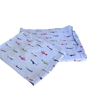 Pottery Barn Airplane Flat Sheet 1 Pillowcase Twin Size 100% Cotton Blue
